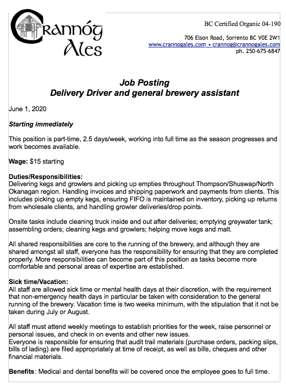 Job available: delivery driver